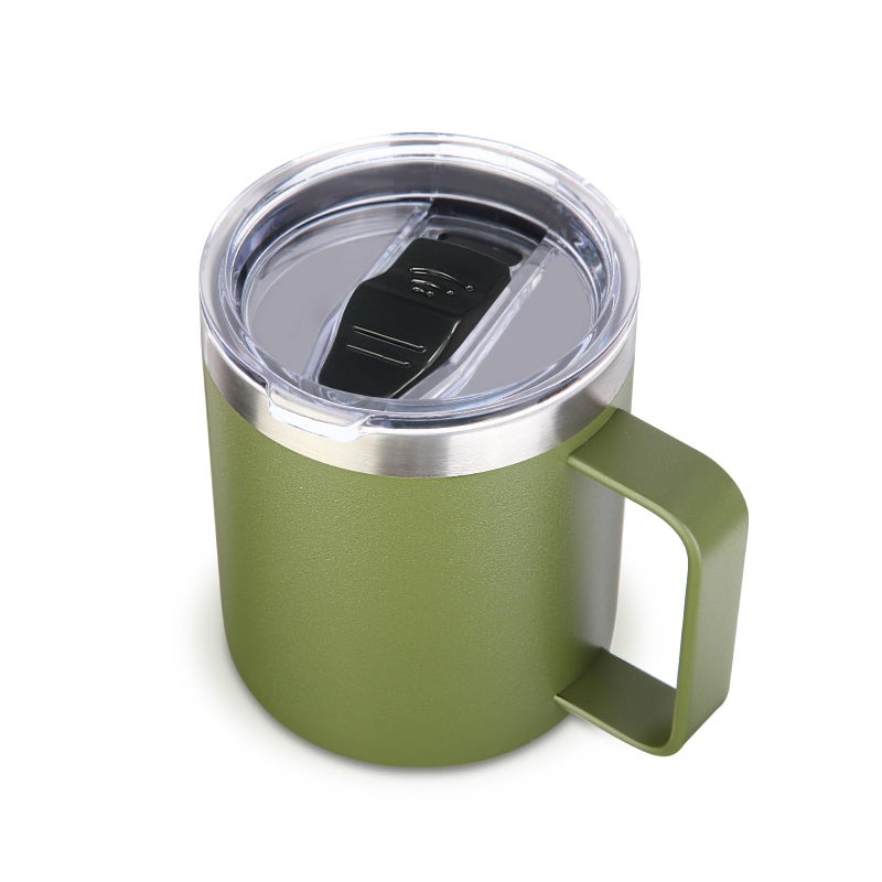 Volhoply 14oz Insulated Stainless Steel Coffee Mug with Leakproof Lid Double Wall Vacuum Travel Coffee Cup with Handle Reusable Cups Tumbler Camping Mugs Keep Hot Ideal Gifts(Army Green 1) - Image 1